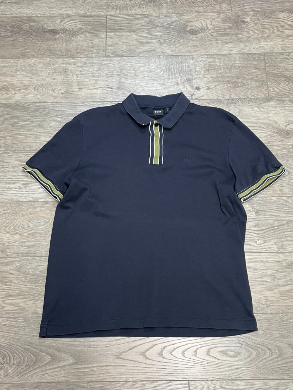 Hugo Boss Men's Navy Blue Striped Trim Short Sleeve Polo Shirt Casual Top Size M